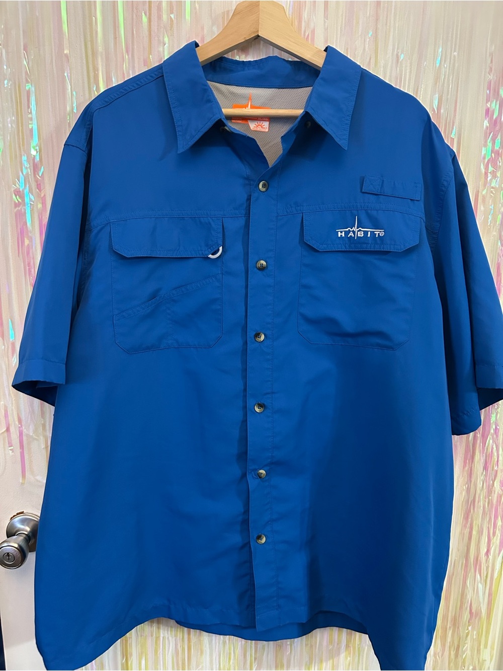 Habit outdoors men’s short sleeve fishing shirt blue vented UPF 40+ - Size XL